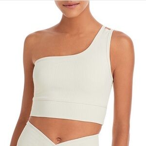 Year of Ours Ribbed 54 One-Shoulder Crop Top - Bone - sz S